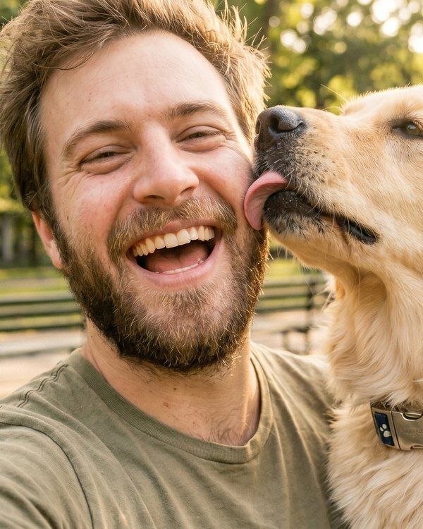 Sam with his Golden Retriever